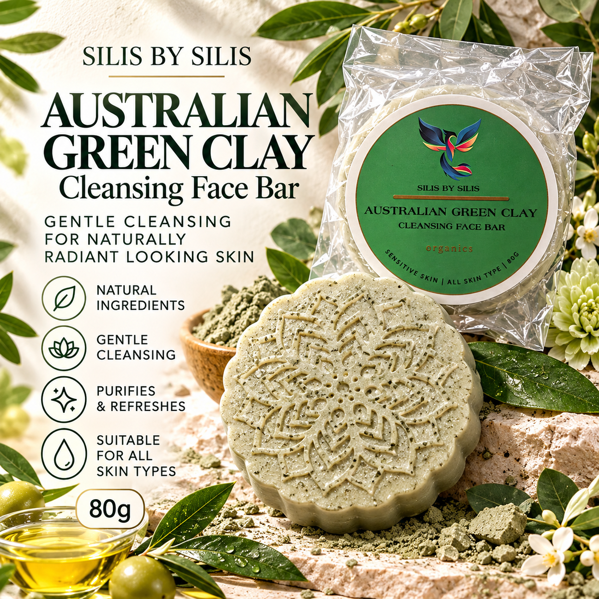 Australian Green Clay Cleansing Face Bar – 80g