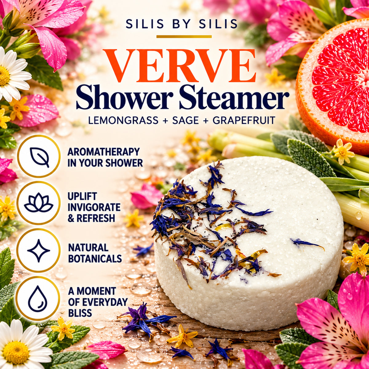 VERVE Shower Steamer – Lemongrass, Sage & Grapefruit | 50g