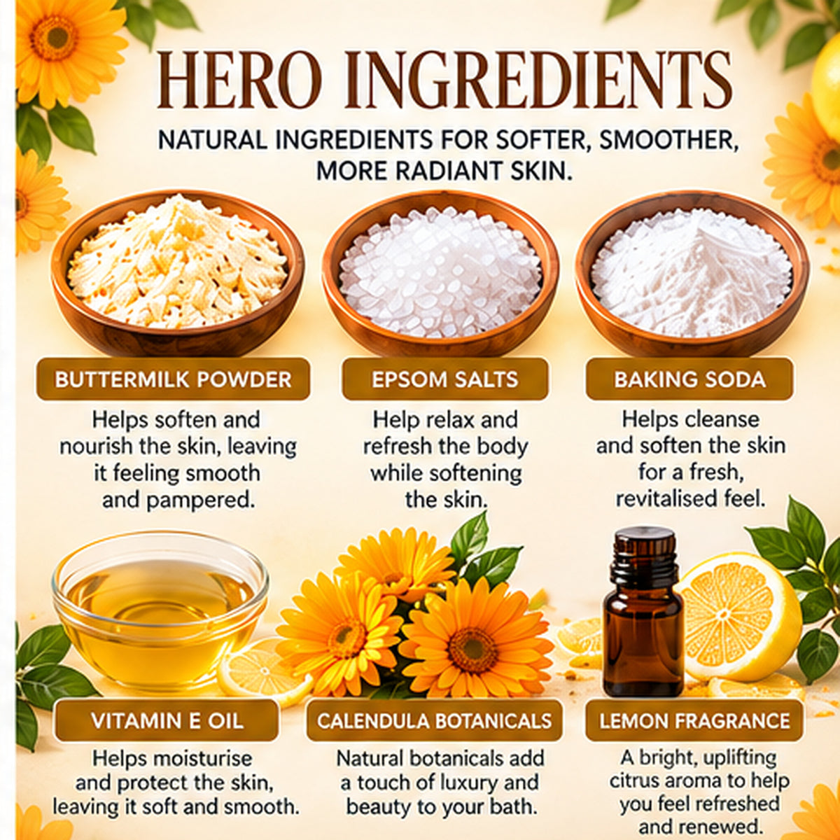 Lemon Calendula Buttermilk Bath Soak – 180g