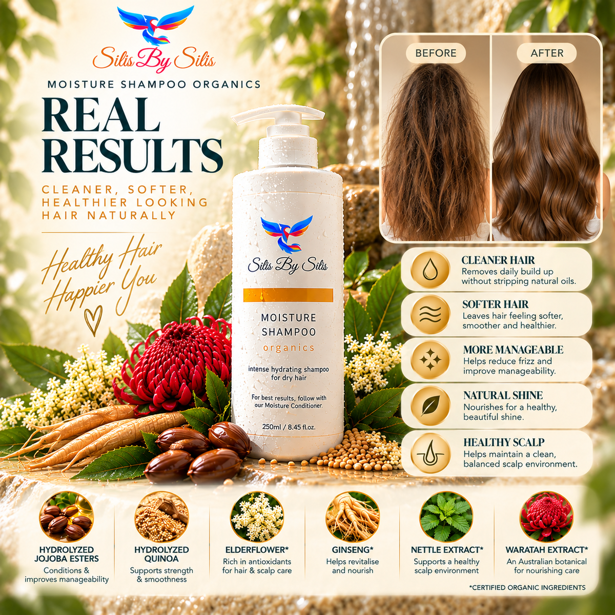 Moisture Shampoo Organics – 250ml | Hydrating Shampoo for Dry Hair