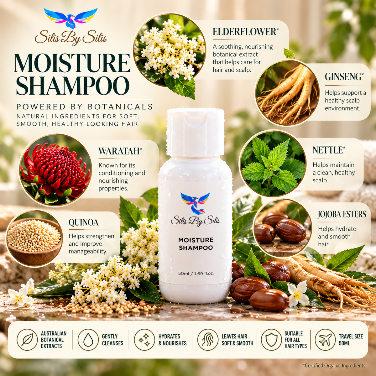 Moisture Shampoo – 50ml Luxury Travel Size