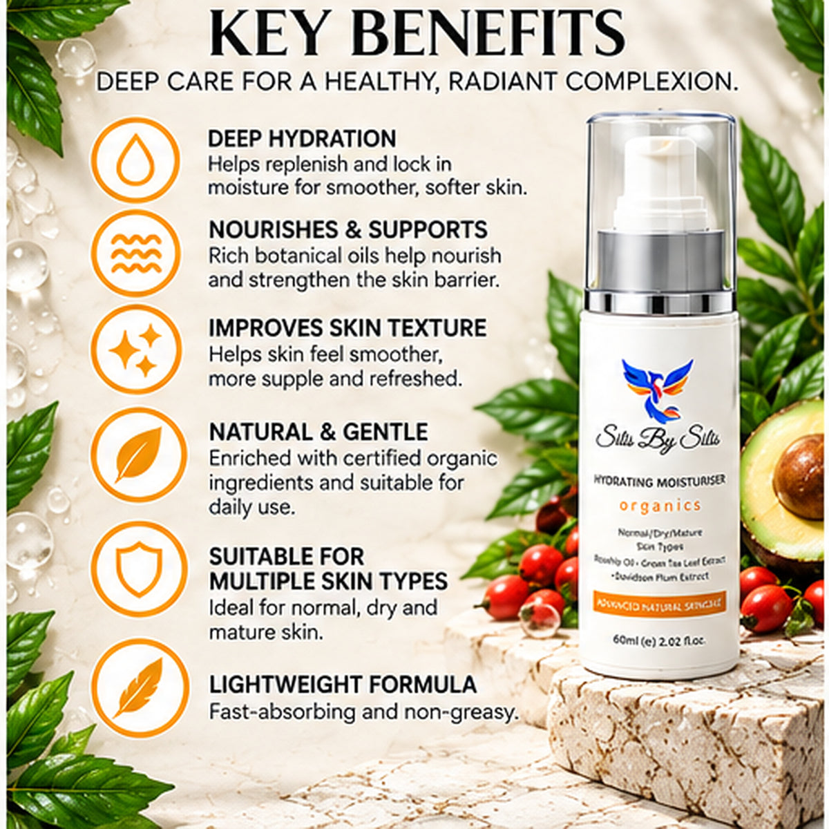 Hydrating Moisturiser – Jojoba, Hyaluronic Acid & Australian Botanicals | 60ml