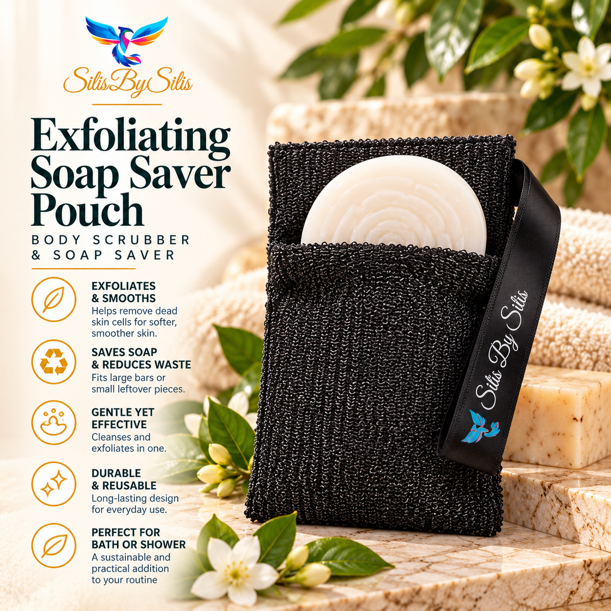 Exfoliating Soap Saver Pouch – Black