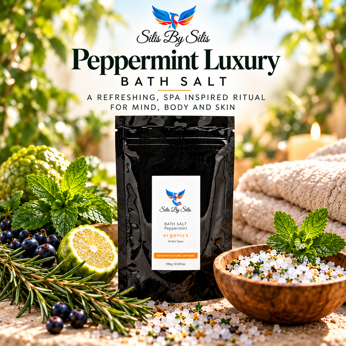 Peppermint Luxury Bath Salt 100g | Botanical Mineral Bath Soak