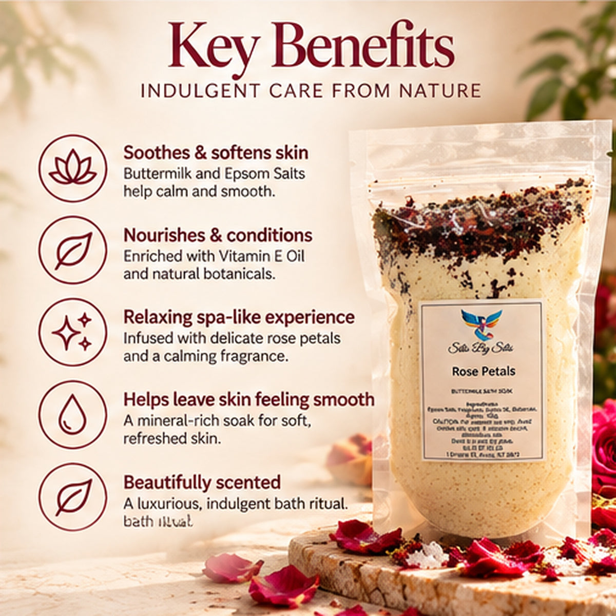 Rose Petals Buttermilk Bath Soak – 180g