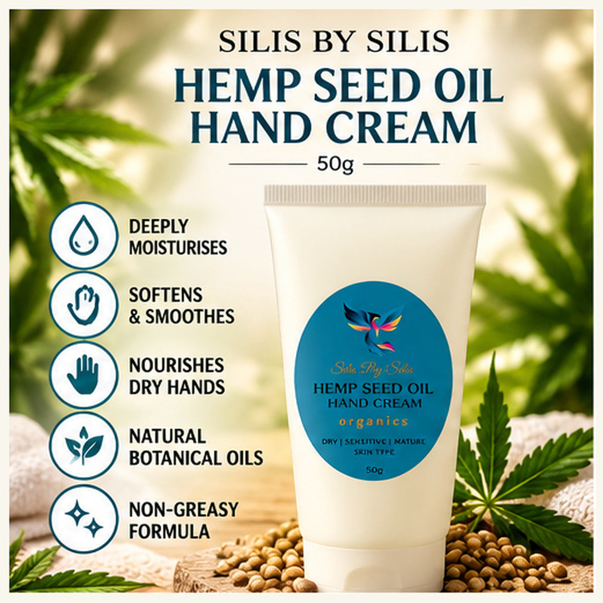 Hemp Seed Oil Hand Cream Organics – 50g