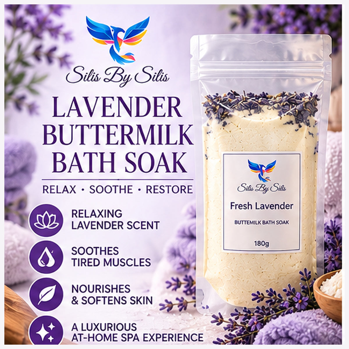 Lavender Buttermilk Bath Soak – 180g