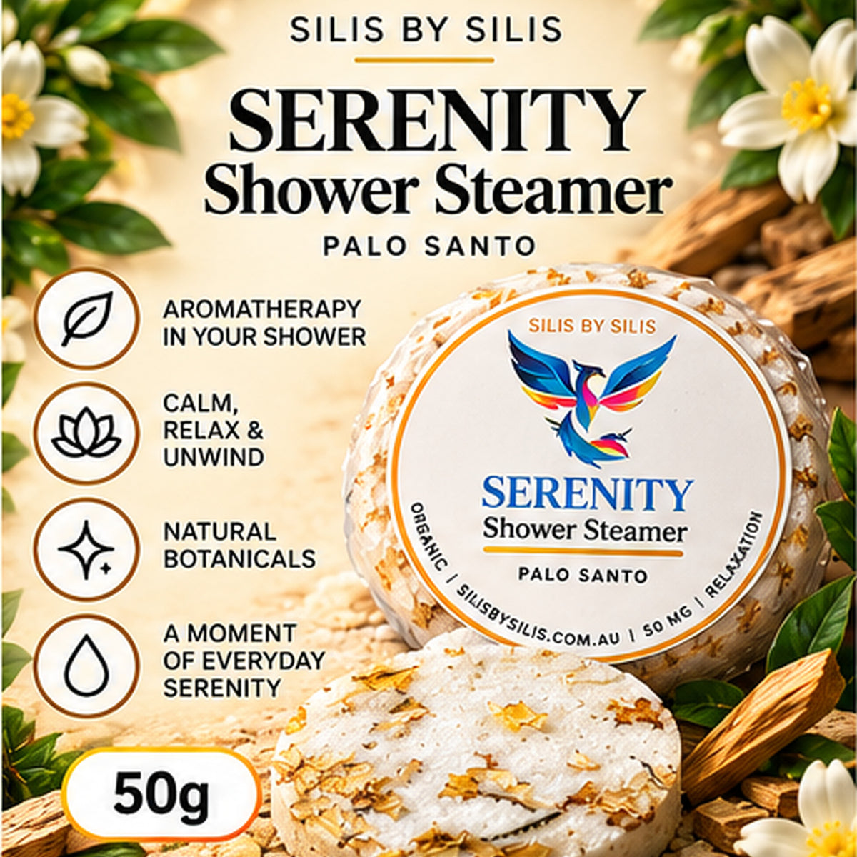 Serenity Shower Steamer – Palo Santo | 50g