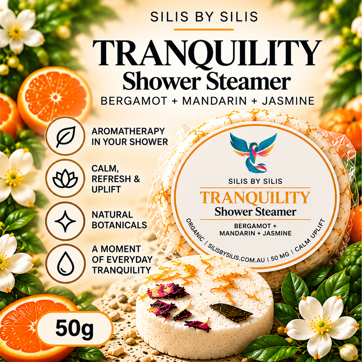 Tranquility Shower Steamer | Bergamot, Mandarin & Jasmine | 50g