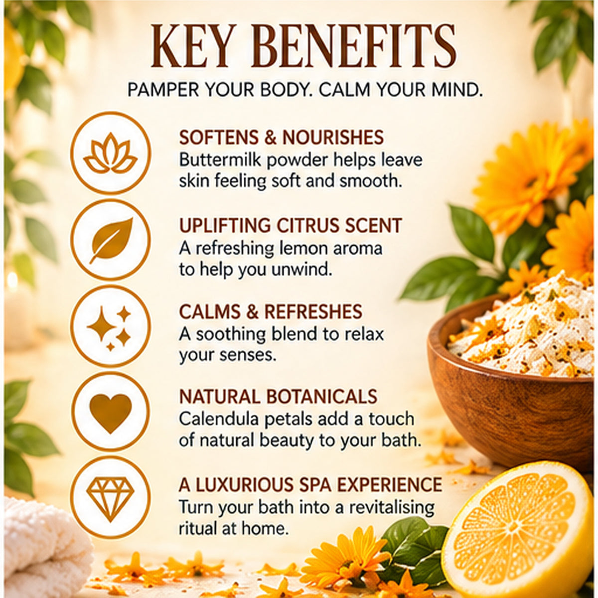 Lemon Calendula Buttermilk Bath Soak – 180g