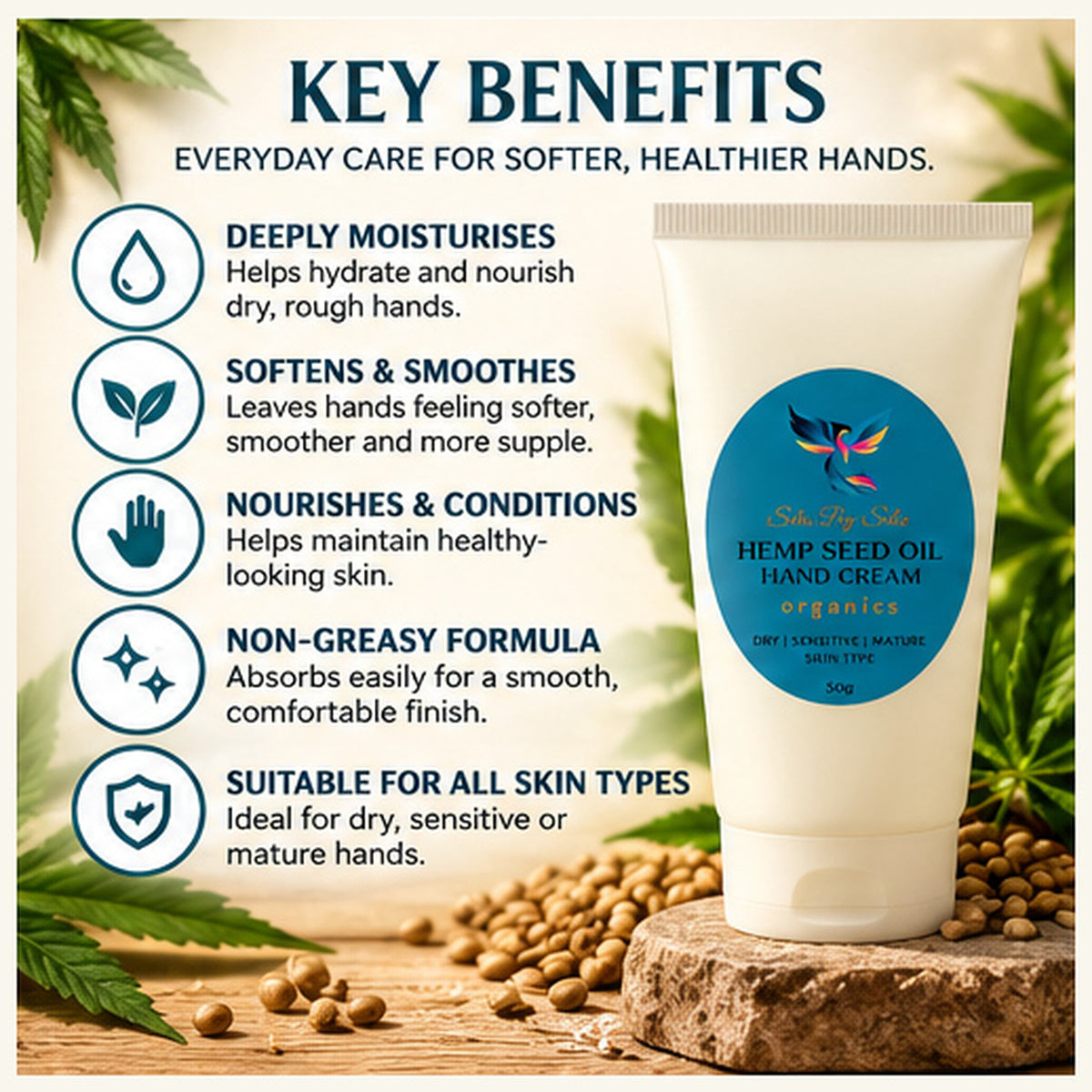 Hemp Seed Oil Hand Cream Organics – 50g