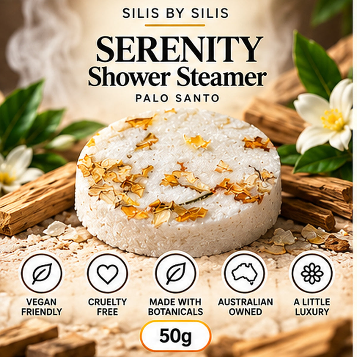 Serenity Shower Steamer – Palo Santo | 50g