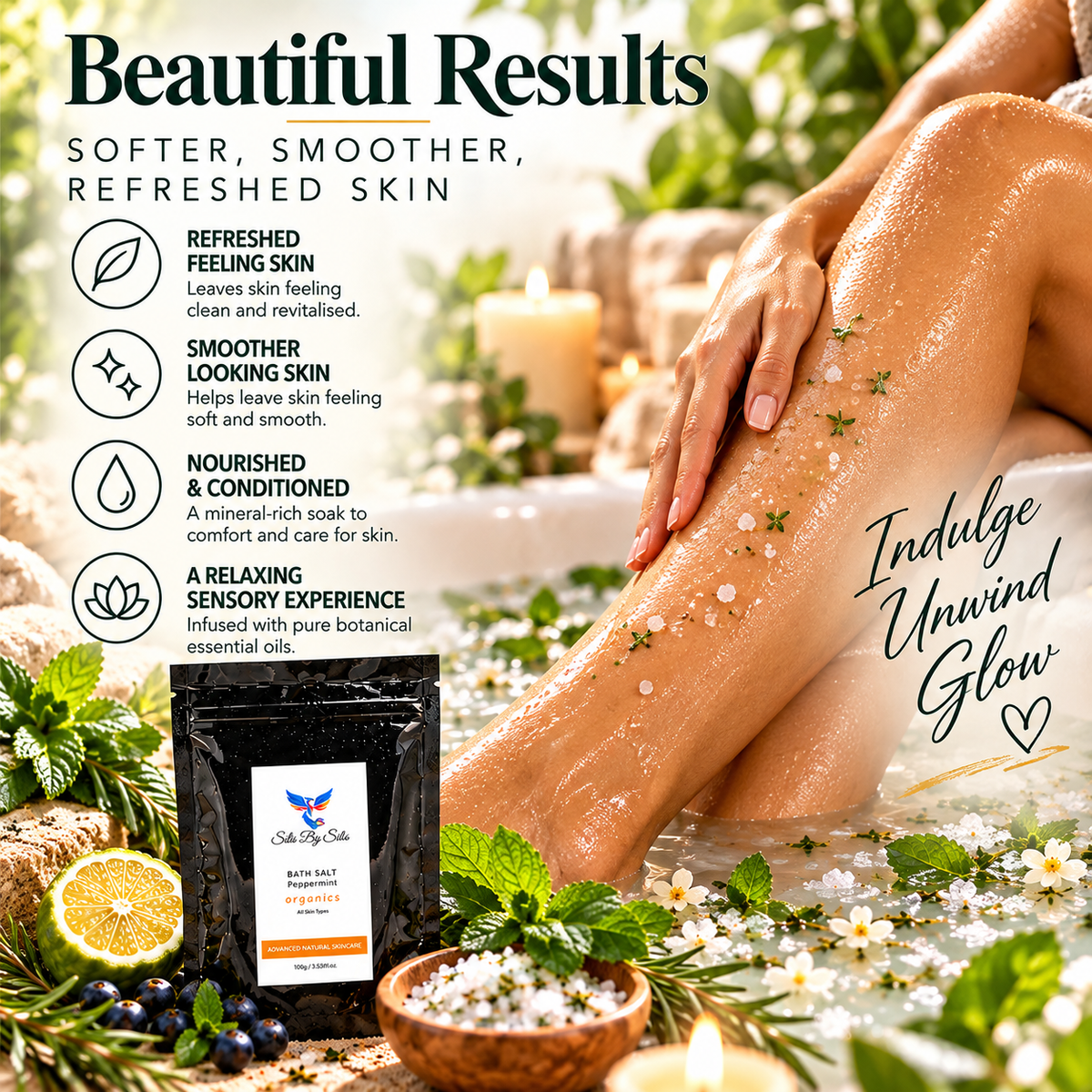 Peppermint Luxury Bath Salt 100g | Botanical Mineral Bath Soak