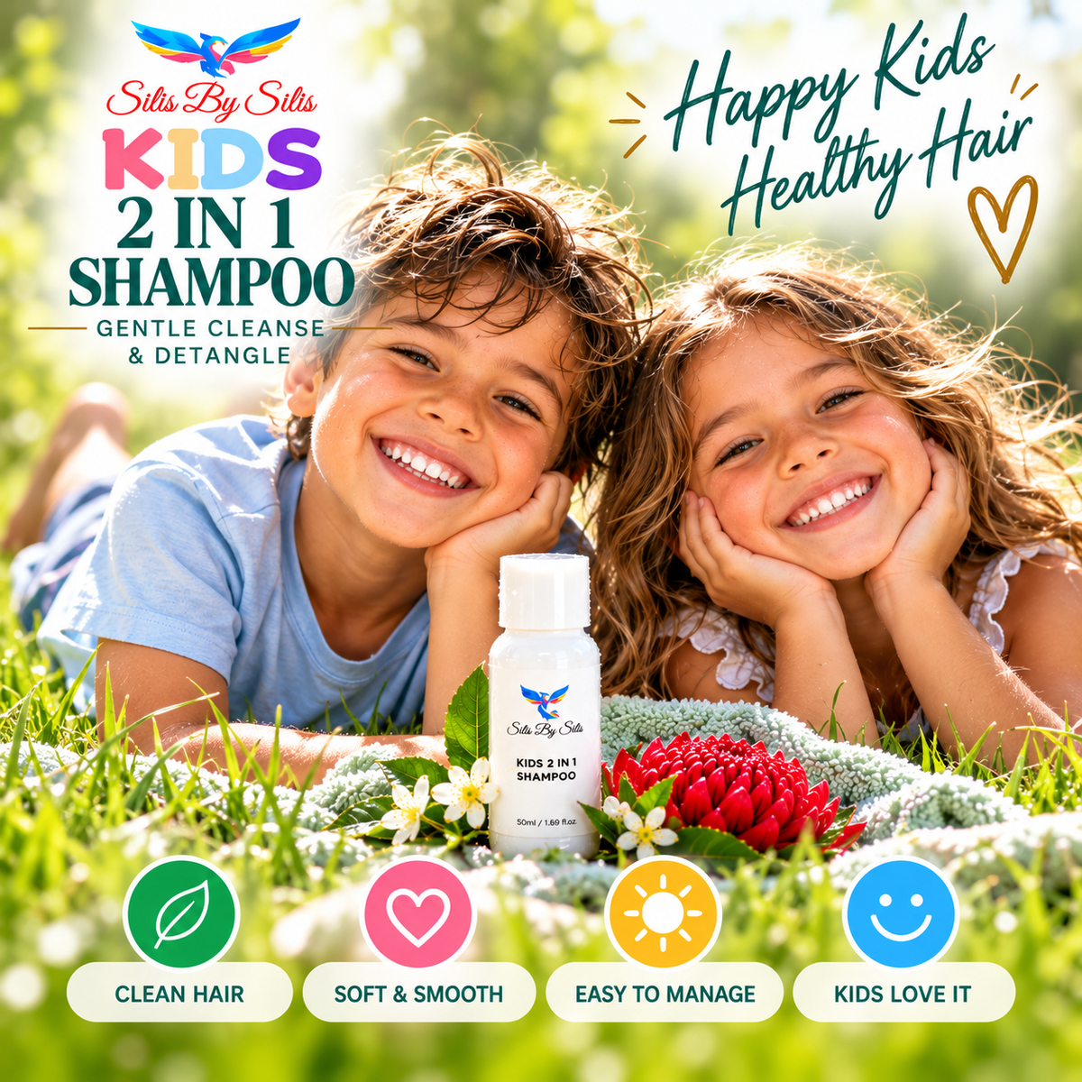 Kids 2 in 1 Shampoo – Gentle Cleanse & Detangle | Travel Size 50ml