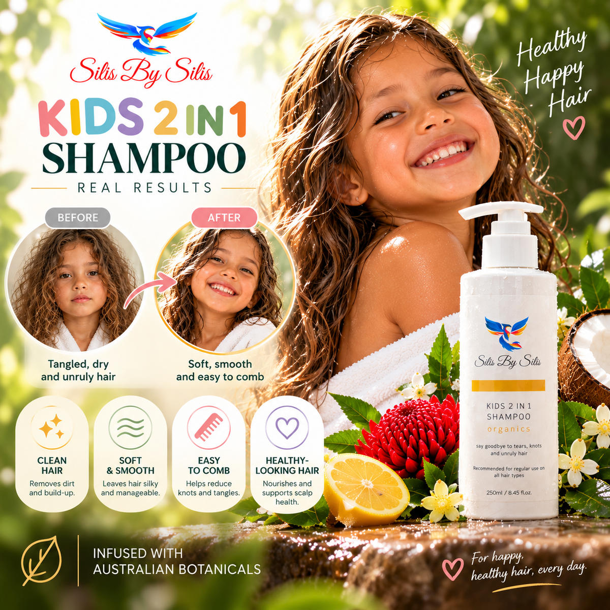 Kids 2 in 1 Shampoo Organics – 250ml
