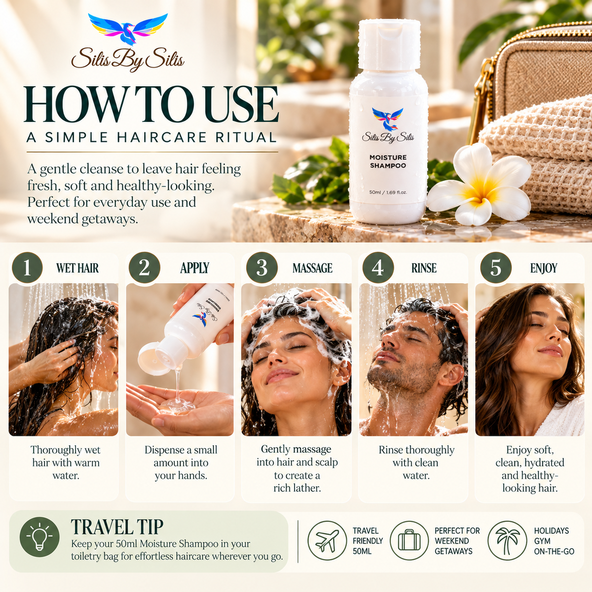 Moisture Shampoo – 50ml Luxury Travel Size