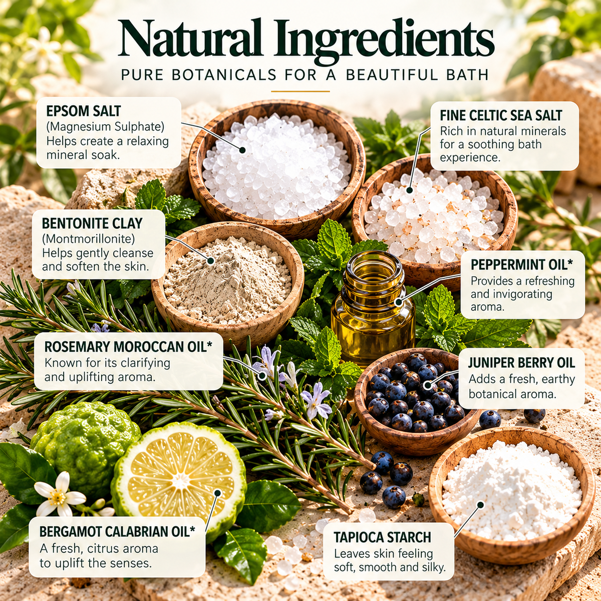 Peppermint Luxury Bath Salt 100g | Botanical Mineral Bath Soak