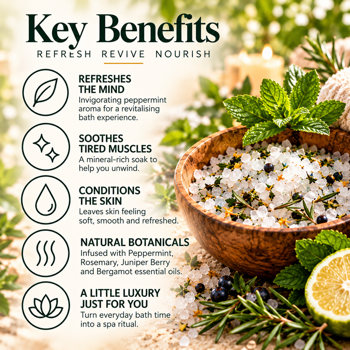 Peppermint Luxury Bath Salt 100g | Botanical Mineral Bath Soak