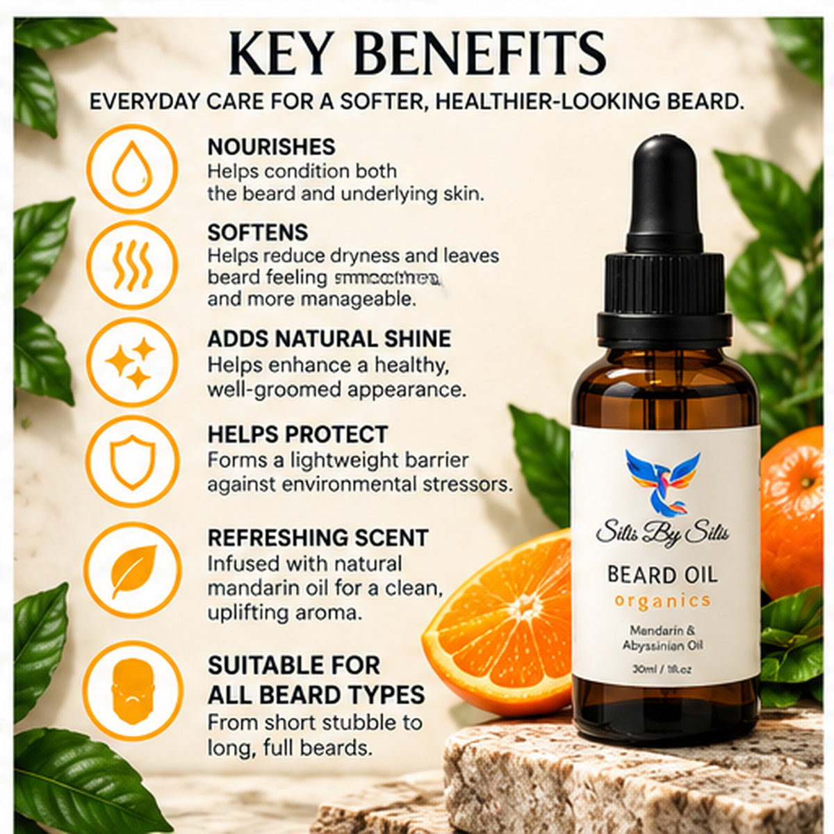 Beard Oil – Mandarin & Abyssinian Oil | 30ml