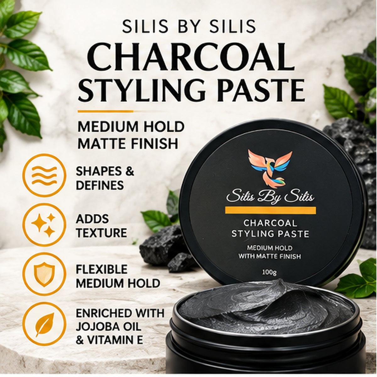 Charcoal Styling Paste – Medium Hold, Matte Finish