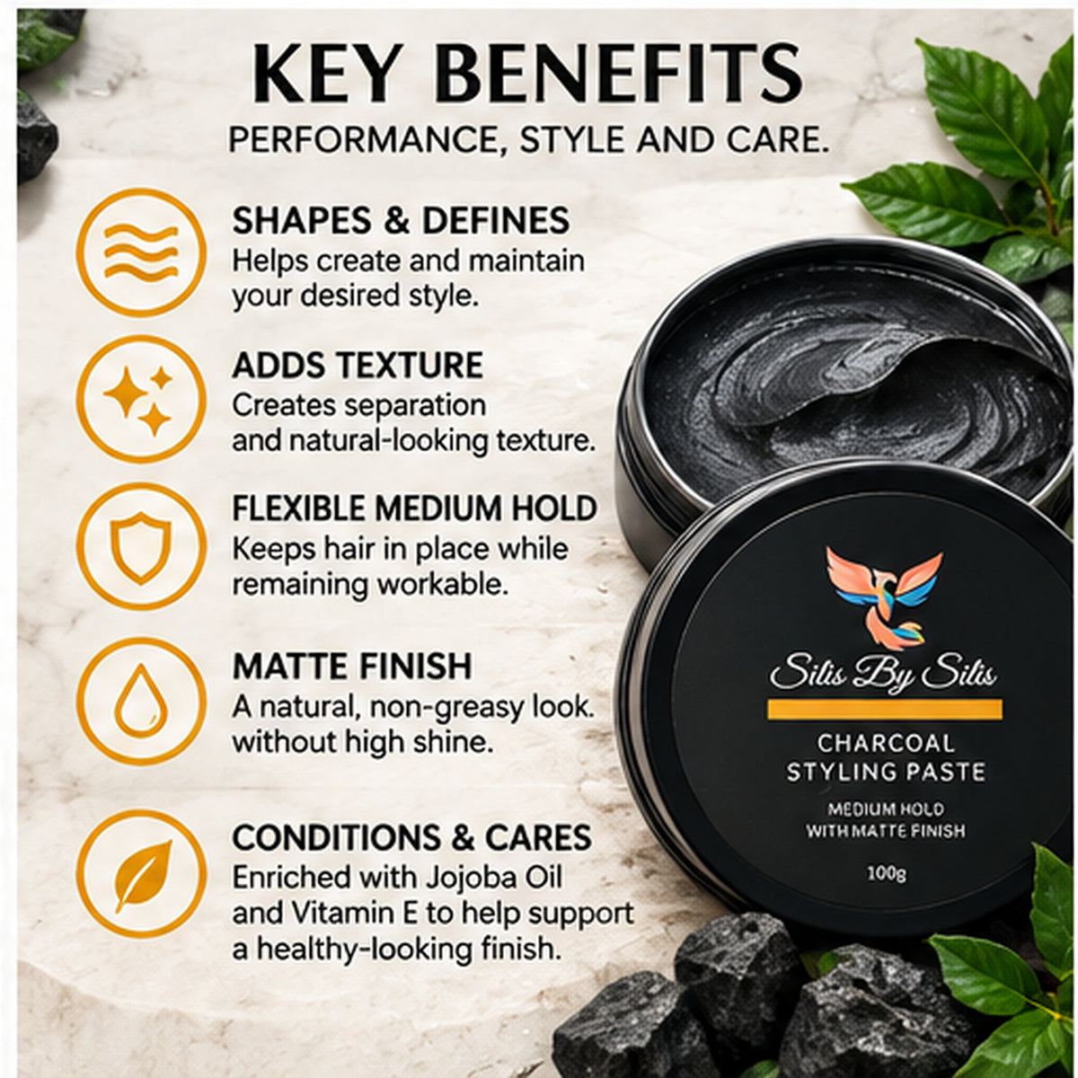 Charcoal Styling Paste – Medium Hold, Matte Finish