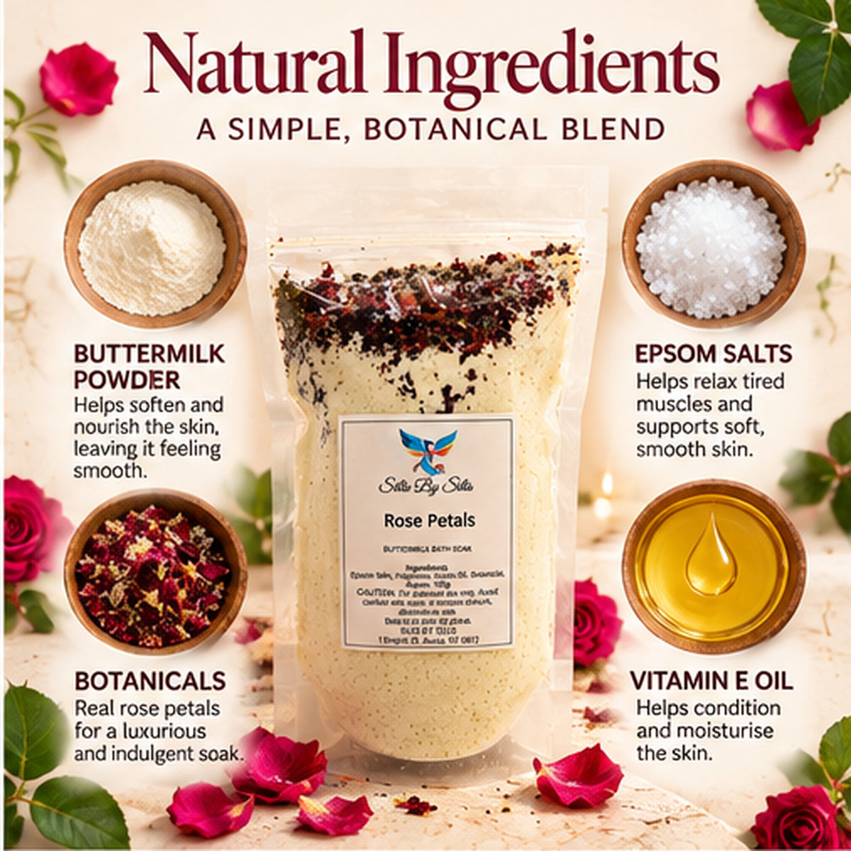 Rose Petals Buttermilk Bath Soak – 180g