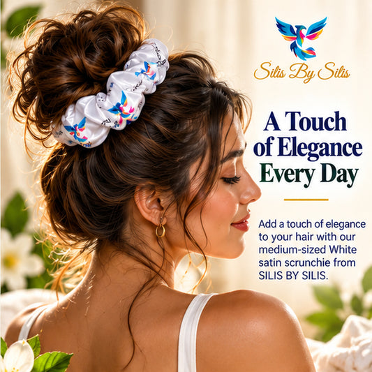 White Satin Hair Scrunchie – Medium | Luxury Hair Accessory