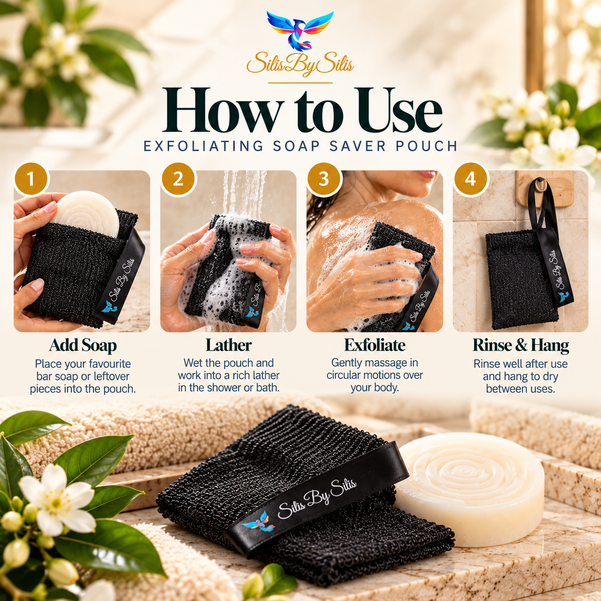 Exfoliating Soap Saver Pouch – Black