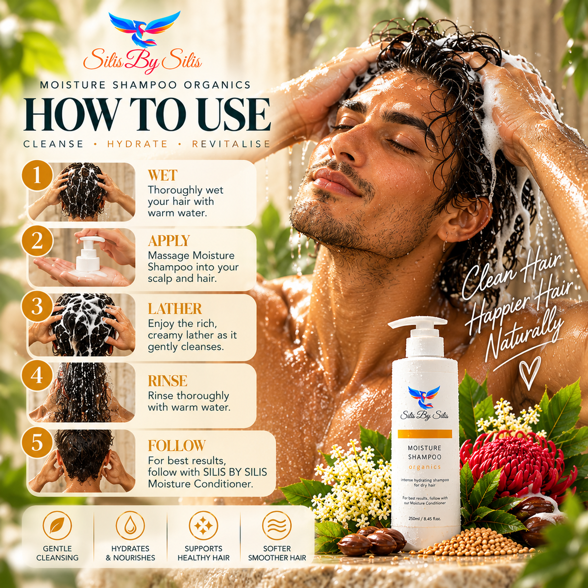 Moisture Shampoo Organics – 250ml | Hydrating Shampoo for Dry Hair
