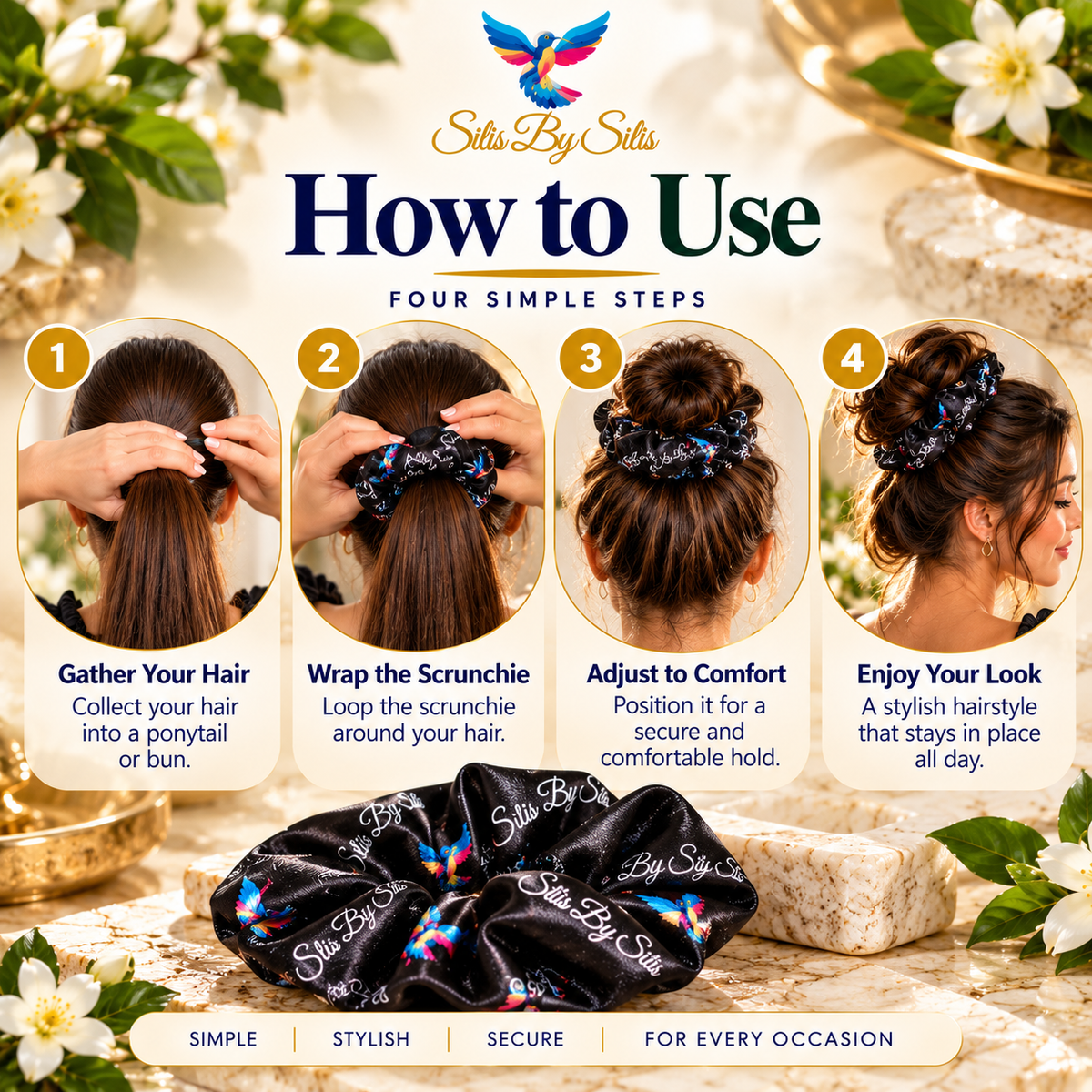 Black Satin Hair Scrunchie – Medium | Luxury Hair Accessory