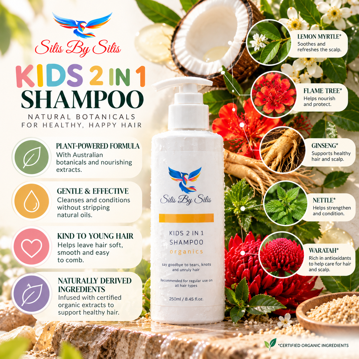 Kids 2 in 1 Shampoo Organics – 250ml