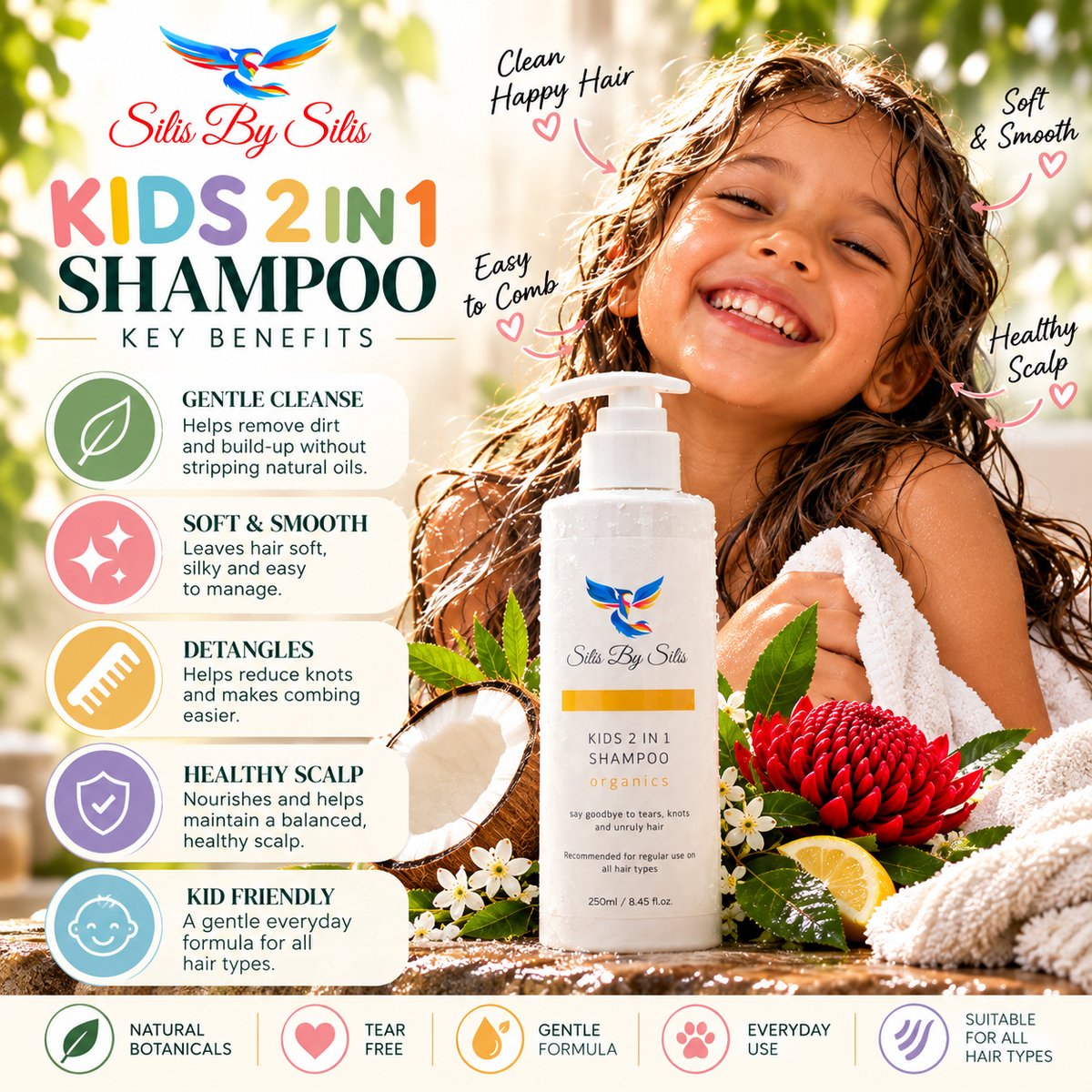 Kids 2 in 1 Shampoo Organics – 250ml