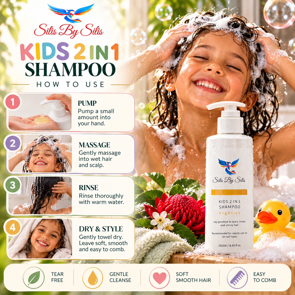 Kids 2 in 1 Shampoo Organics – 250ml
