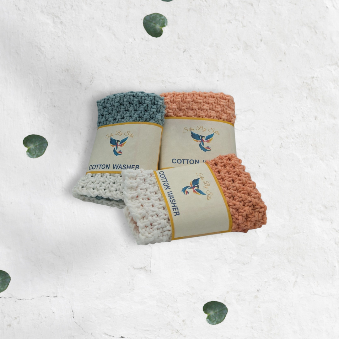 HAND KNITTED EXFOLIATING COTTON WASHER - 100% COTTON